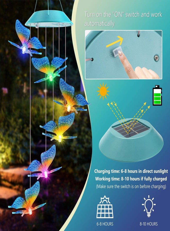 فراشة تعمل بالطاقة الشمسية هدية للأمهات والفتيات، أجراس رياح متغيرة الألوان لعيد الميلاد للاستخدام الخارجي، أضواء زينة خارجية تعمل بالطاقة الشمسية للحديقة والفناء والشرفة والنافذة، زينة عيد الميلاد، هدية للنساء - Image 3